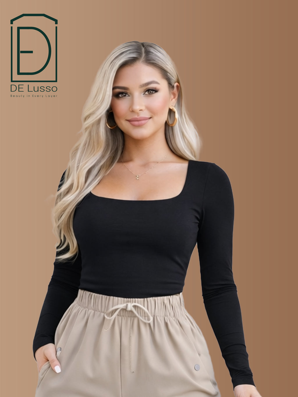 Square Neck Long sleeve Black