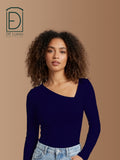 ASYMMETRICAL V NECK LONG SLEEVE BLACK Navy